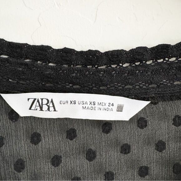 Zara Swiss Dot Ruffled Blouse Black Size XS - Picture 7 of 7